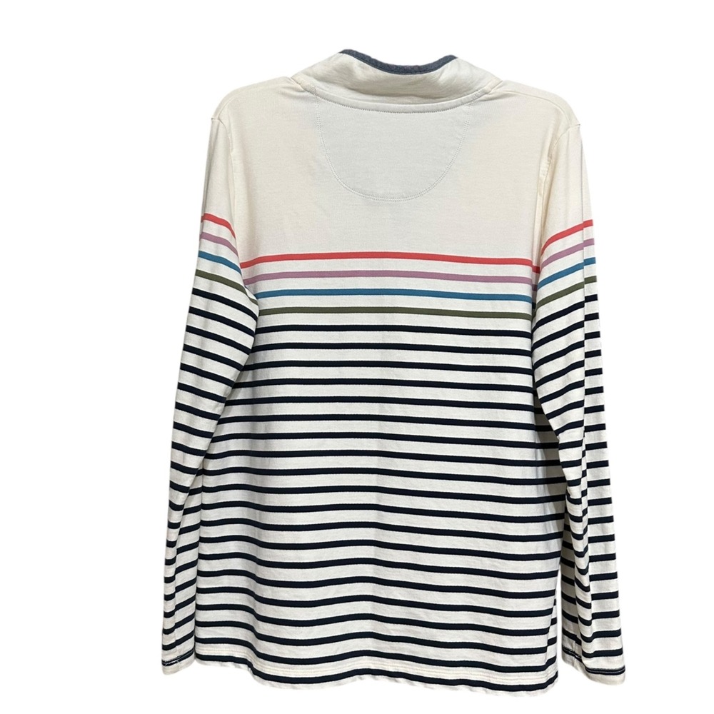 L.L.Bean Long Sleeve Striped Polo Shirt Womens L Cream Navy Preppy Old Money - Picture 2 of 6